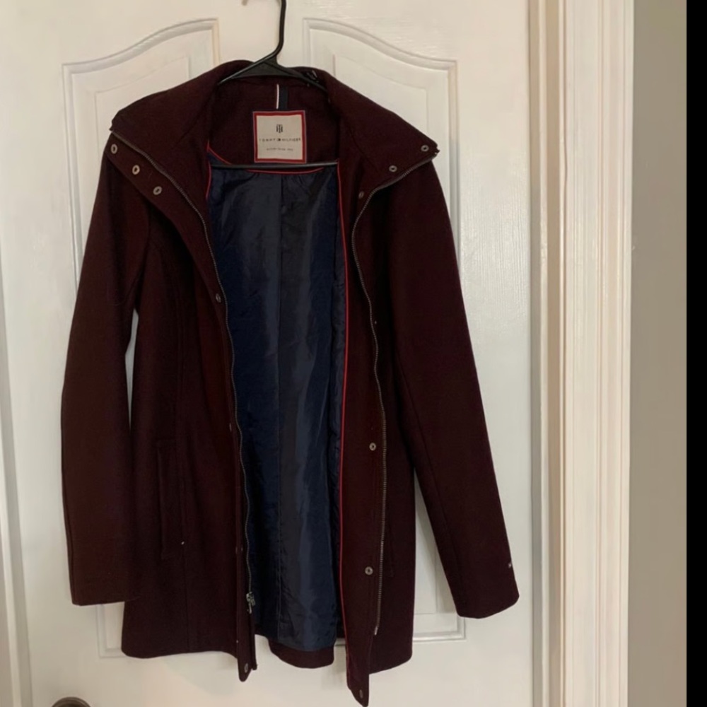 Tommy Hilfiger Women’s Maroon Wool Blend Peacoat